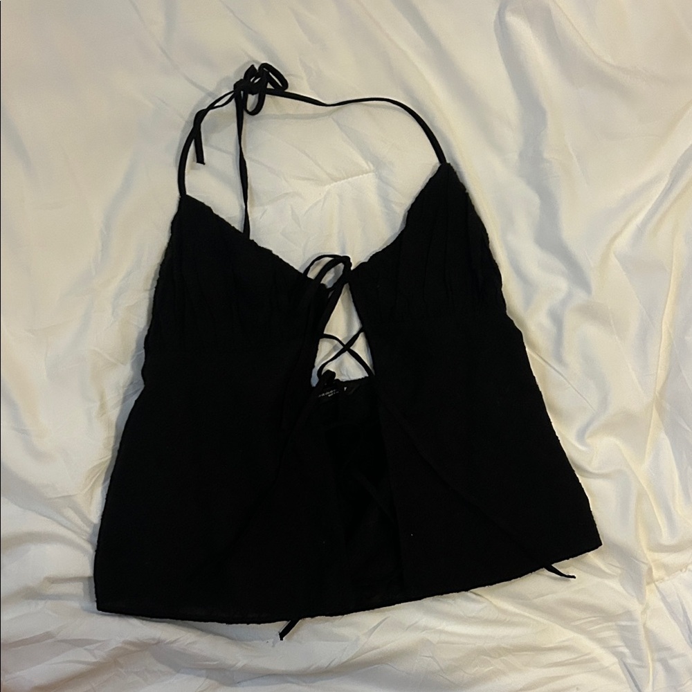 Zara Black Halter Tie-Back Women’s Top
